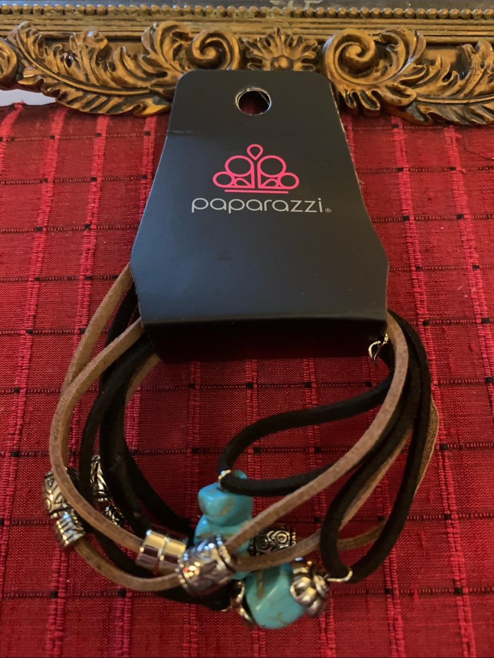 paparazzi Turquoise and Brown Multi-Strand Suede Wrap Bracelet